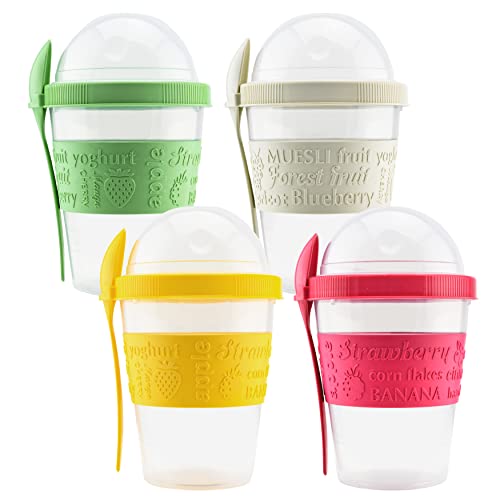 Tribello 20 OZ Overnight Oats Container With Lid, Set of 4 Crunch Cups To Go, Portable Parfait Cup With Compartments for Topping Cereal Or Oatmeal - Red - Image 5