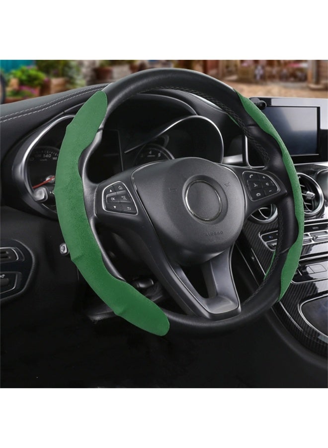 NOVOLAN Car Steering Wheel Cover Carbon Fiber Leather Flip Fur Anti Slip 4 Seasons Universal Interior Supplies Car Steering Wheel Handle Cover Sweat-Absorbing, Breathable, Ultra-Thin, Durable (green) - Image 1