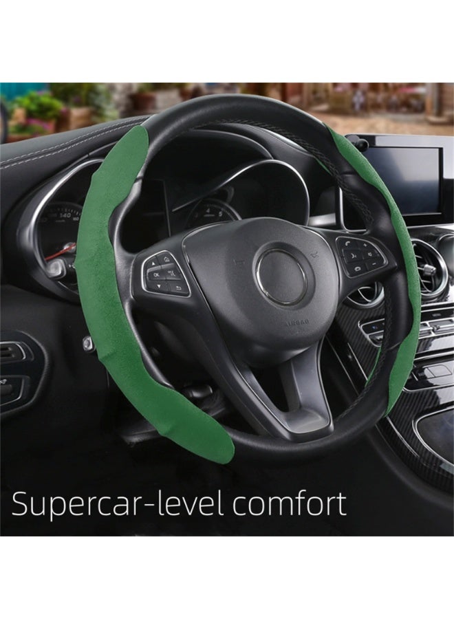 NOVOLAN Car Steering Wheel Cover Carbon Fiber Leather Flip Fur Anti Slip 4 Seasons Universal Interior Supplies Car Steering Wheel Handle Cover Sweat-Absorbing, Breathable, Ultra-Thin, Durable (green) - Image 3