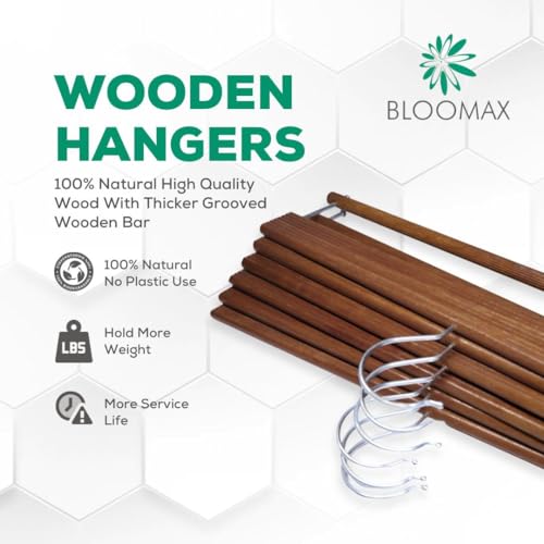 BLOOMAX® 6 Pcs Wooden Trouser Hangers – German Technique, Walnut Finish, 14-Inch Non-Slip Bar & 360° Swivel Hook (Made in India) - Image 4