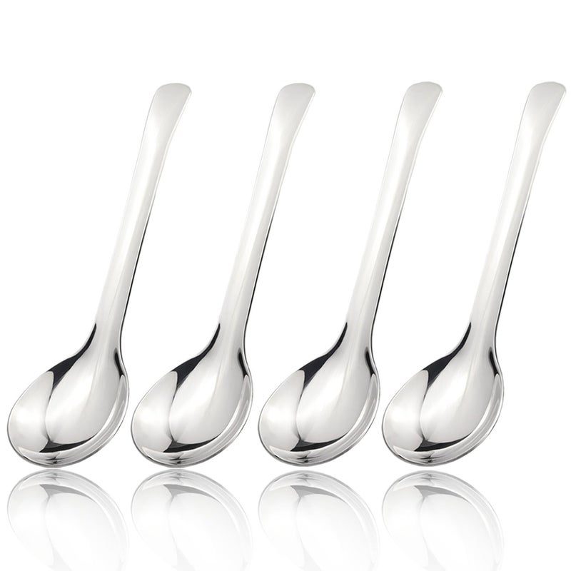 728 Inches Asian Soup Spoons Stainless Steel Chinese Soup Spoon Set of 4 Soup Spoons Silverware Cucharas Para Comer for Ramen Pho Miso Dumplings Noodles Wonton