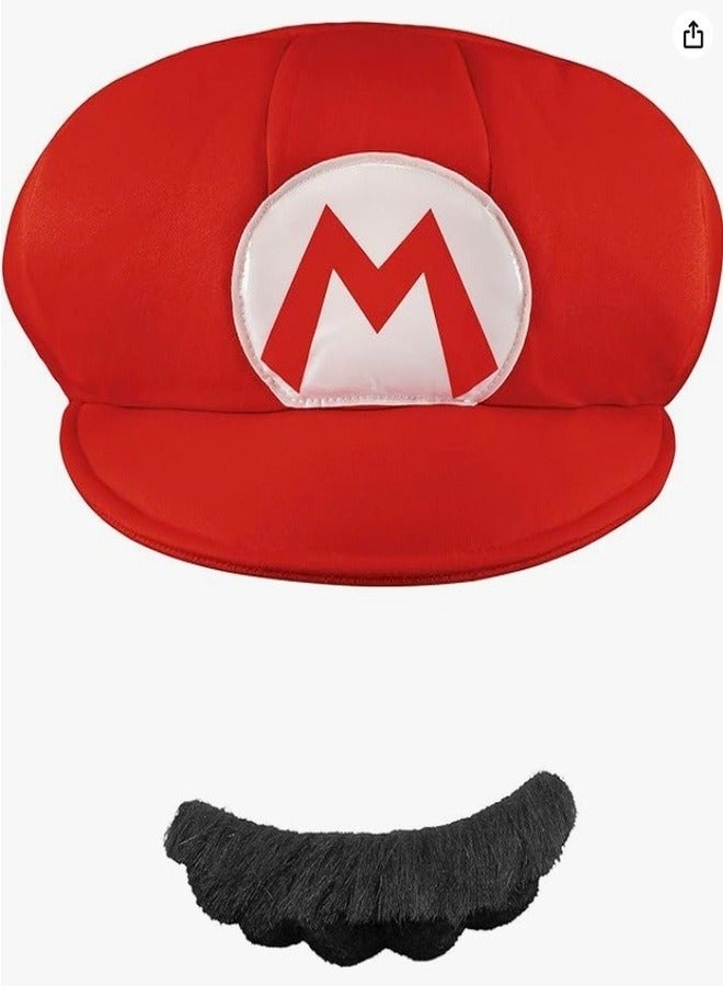 Mario Hat With Sticky Mustache – Costume Cap & Press-On Mustache Set - Image 1