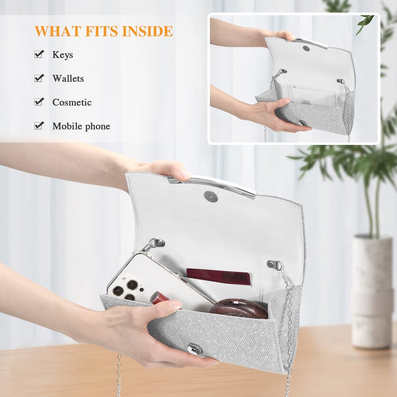 UBAYMAX Evening Bag Clutch Purses for Women Lady Girl Handbags Crossbody Bag Wedding Bag for Prom Cocktail Party Wedding Engagement (Silver) - Image 5