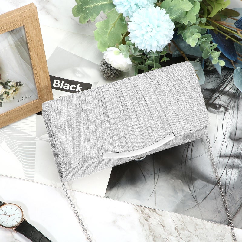 UBAYMAX Evening Bag Clutch Purses for Women Lady Girl Handbags Crossbody Bag Wedding Bag for Prom Cocktail Party Wedding Engagement (Silver) - Image 3