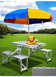 sliceit sliceit PicnicTableHeavyDutyAluminiumPortableFoldingCampSuitcasePicnicTableand4ChairsSetwithUmbrella  - Image 1