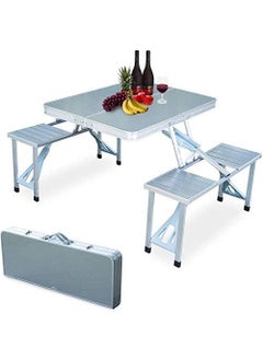 sliceit sliceit PicnicTableHeavyDutyAluminiumPortableFoldingCampSuitcasePicnicTableand4ChairsSetwithUmbrella  - Image 3