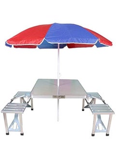 sliceit sliceit PicnicTableHeavyDutyAluminiumPortableFoldingCampSuitcasePicnicTableand4ChairsSetwithUmbrella  - Image 4