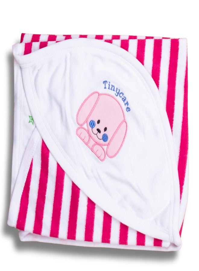 Tinycare Cotton Bath Hooded Towel for New Born Baby, Extra Soft with Terry Stripes, Printed Towel for Kids/Toddler/Infants 72 x 72cm, Quick Absorbent (Pink- Pack of 1) 0-12 Months - Image 1