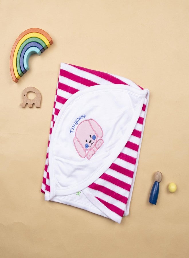 Tinycare Cotton Bath Hooded Towel for New Born Baby, Extra Soft with Terry Stripes, Printed Towel for Kids/Toddler/Infants 72 x 72cm, Quick Absorbent (Pink- Pack of 1) 0-12 Months - Image 3