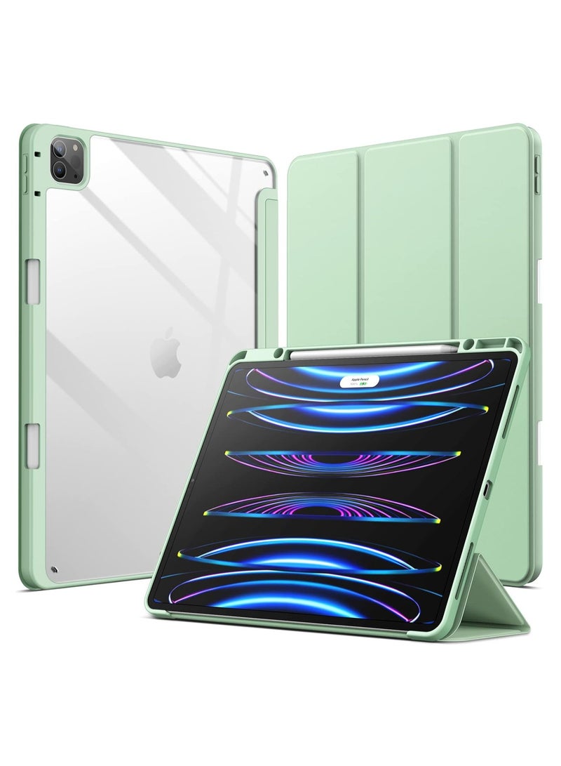 DUSALA Case for iPad Pro 12.9-Inch (2022/2021/2020/2018) with Pencil Holder, Slim Stand Protective Cover with Clear Transparent Back Shell for iPad Pro 12.9 inch Tablet, Support Auto Wake/Sleep, (Green) - Image 1