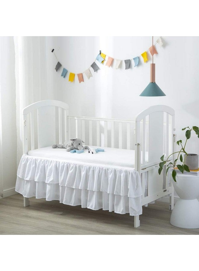 JSD White Ruffled Crib Bed Skirt Double Layer Nursery Toddler Dust Ruffle Bedding Skirt 14" Deep Drop - Image 1