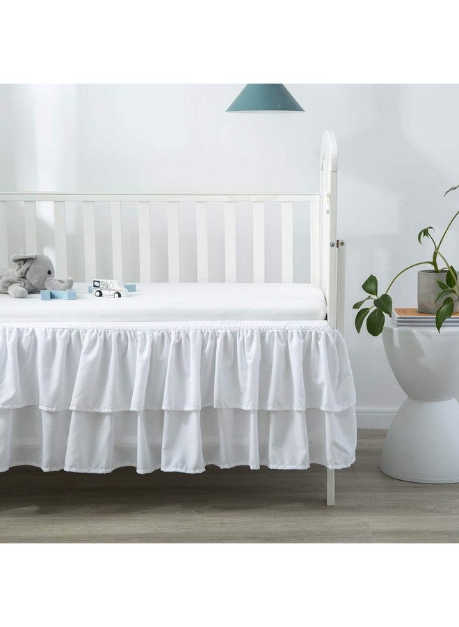 JSD White Ruffled Crib Bed Skirt Double Layer Nursery Toddler Dust Ruffle Bedding Skirt 14" Deep Drop - Image 4