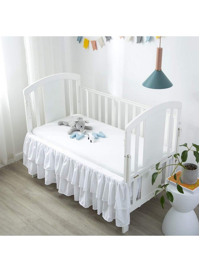 JSD White Ruffled Crib Bed Skirt Double Layer Nursery Toddler Dust Ruffle Bedding Skirt 14" Deep Drop - Image 3