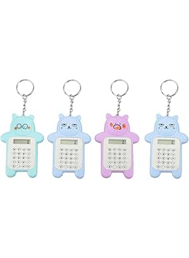 Mini Cartoon Bear Calculator Keychain Set 4pcs For Students Portable LCD Screen - Image 1
