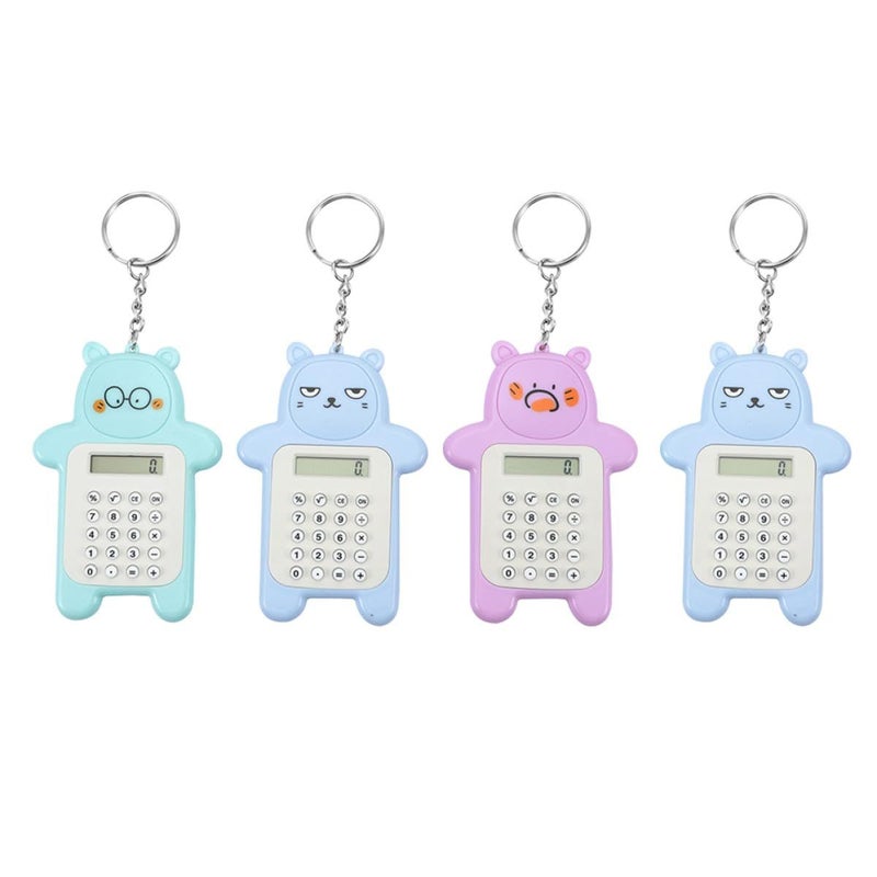 Mini Cartoon Bear Calculator Keychain Set 4pcs For Students Portable LCD Screen - Image 2
