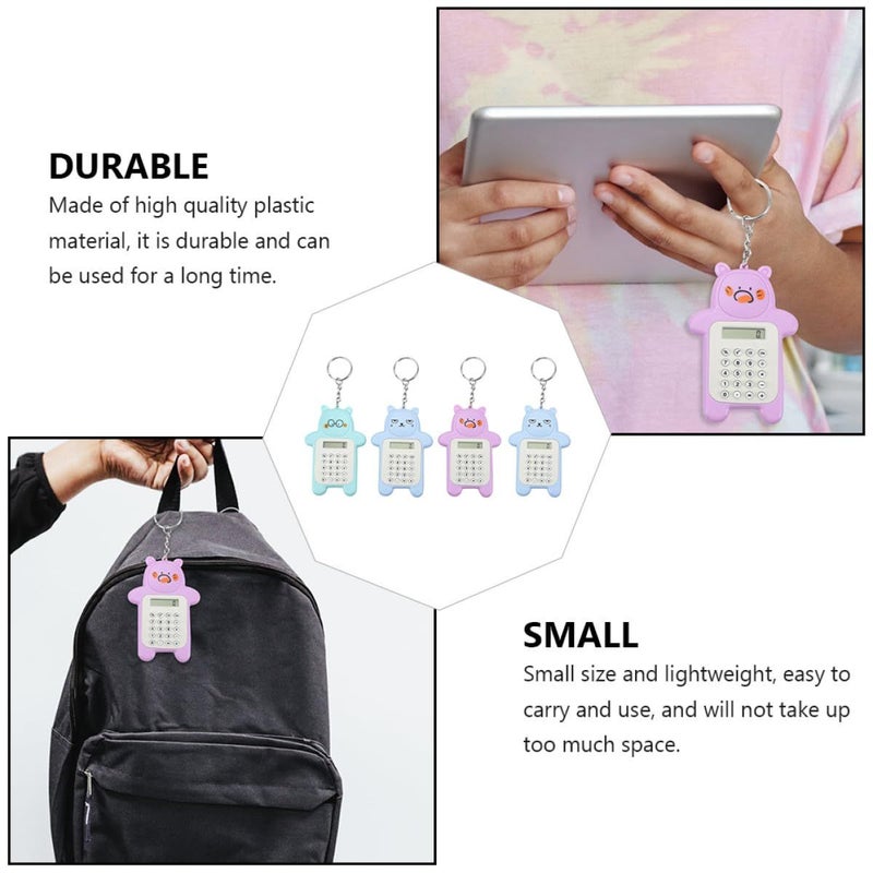 Mini Cartoon Bear Calculator Keychain Set 4pcs For Students Portable LCD Screen - Image 4