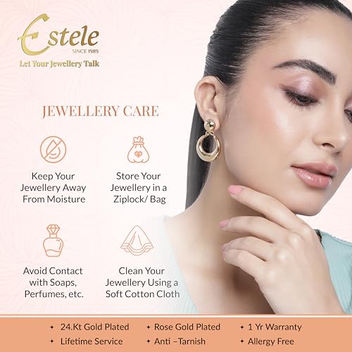 Estele قرط إسيتل النسائي من معدن النحاس المشغول بشبكة مطلية بالذهب الوردي عيار 24 قيراط مع ألماس أمريكي - Image 3