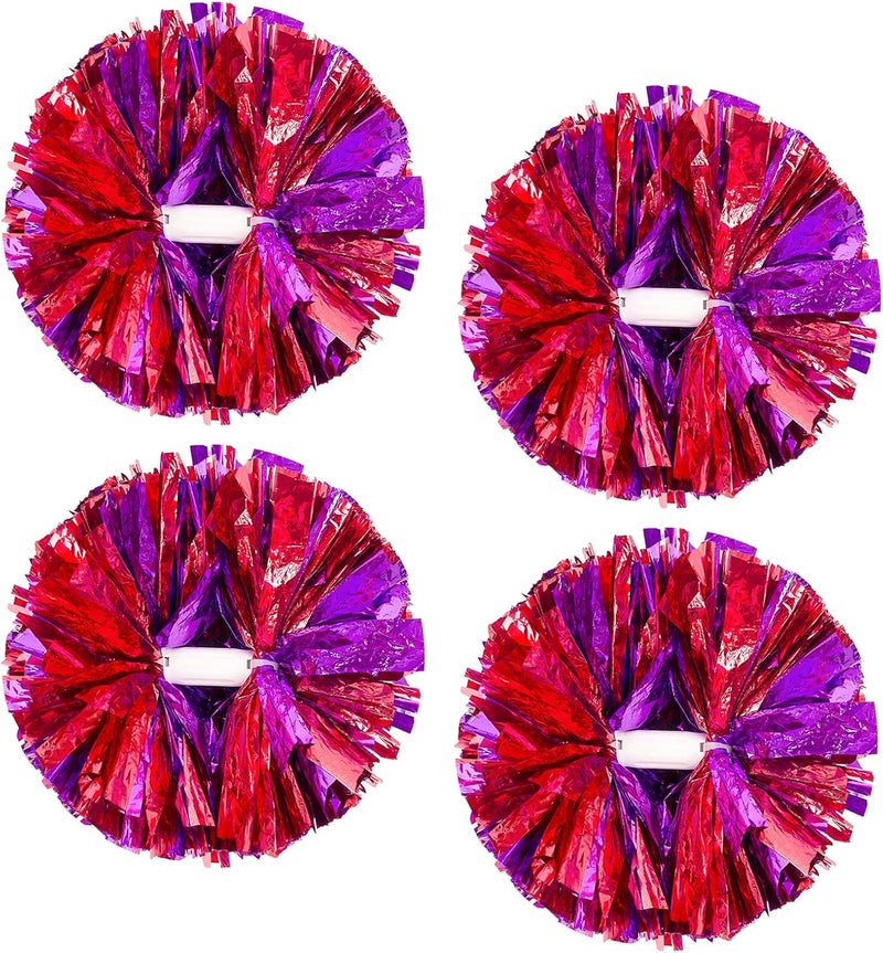 CREATIEE-PRO 4Pcs Metallic Cheerleading Pom Poms, Creatiee 2 Pair Cheerleader Cheering Squad Pompoms for School Sports Dance Games Team Spirit Cheer - Image 1