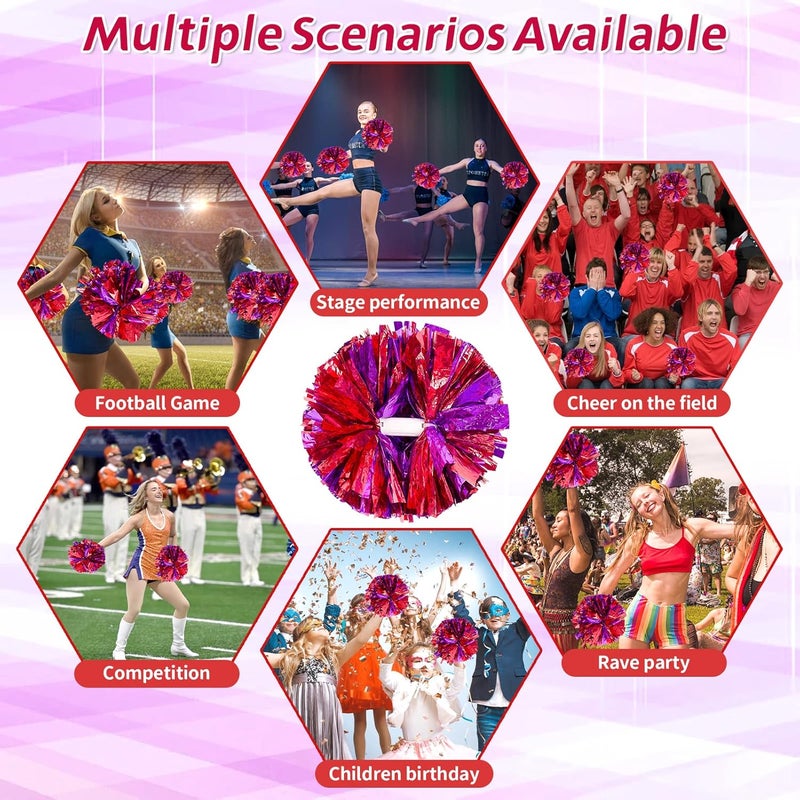 CREATIEE-PRO 4Pcs Metallic Cheerleading Pom Poms, Creatiee 2 Pair Cheerleader Cheering Squad Pompoms for School Sports Dance Games Team Spirit Cheer - Image 4