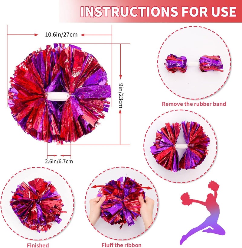 CREATIEE-PRO 4Pcs Metallic Cheerleading Pom Poms, Creatiee 2 Pair Cheerleader Cheering Squad Pompoms for School Sports Dance Games Team Spirit Cheer - Image 2