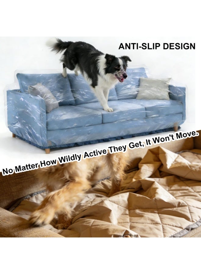 Clear Thicker Couch Cover for Pets, Heavy Duty Cat Scratch Sofa Cover for Protection Against Cat Dog Clawing, Waterproof Plastic Shield Covers for Couch, Sofa Slipover for Storage and Moving - Image 2