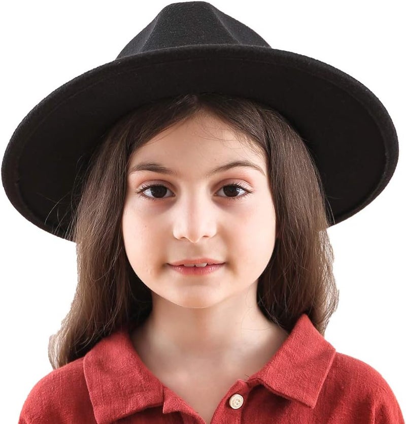 Lanzom Kids Girls Vintage Wide Brim Wool Felt Bowler Cap Bowknot Floppy Fedora Hat - Image 5