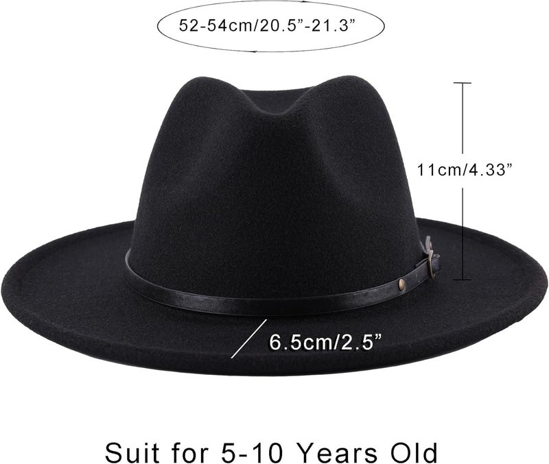 Lanzom Kids Girls Vintage Wide Brim Wool Felt Bowler Cap Bowknot Floppy Fedora Hat - Image 2