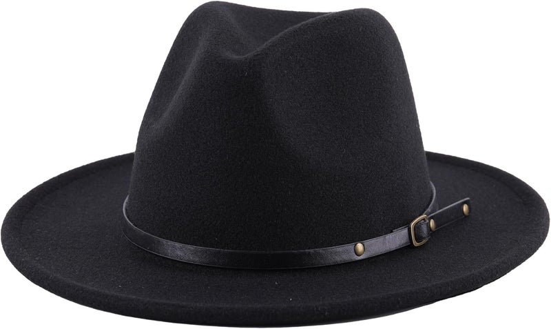 Lanzom Kids Girls Vintage Wide Brim Wool Felt Bowler Cap Bowknot Floppy Fedora Hat - Image 1