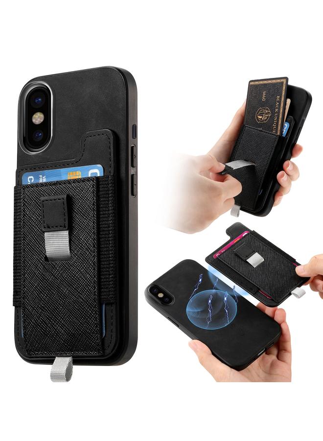 S-TOP Case For iPhone X / XS Retro Magsafe Cross Leather Pull-Out Card Bag Back Phone Case - Image 1