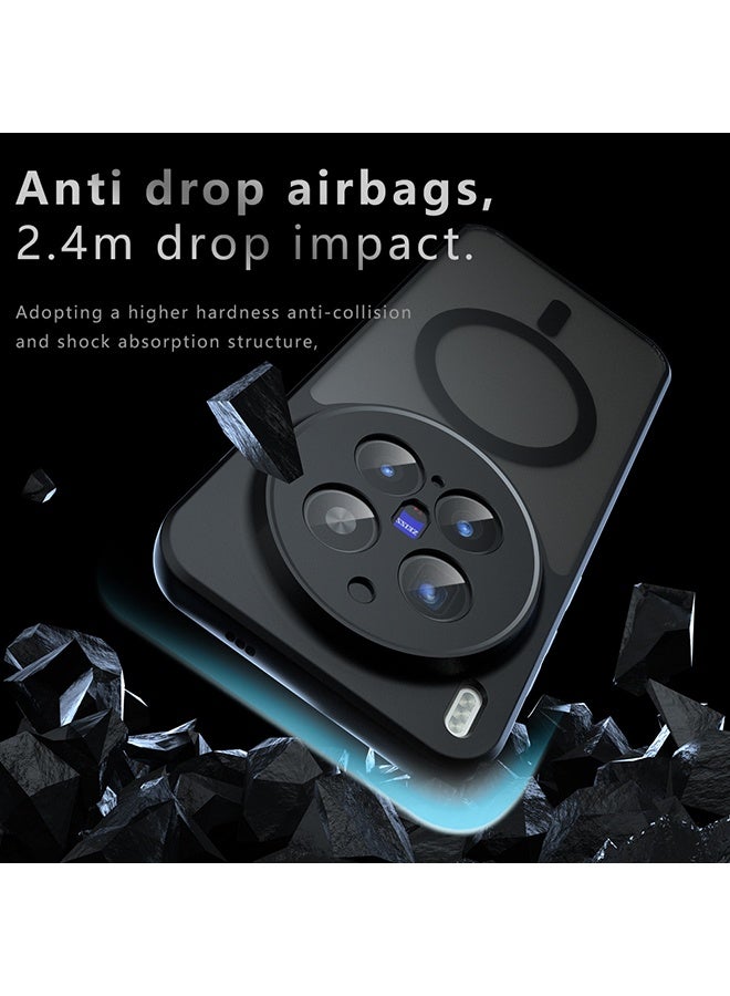 القضية المغناطيسية لـ Vivo X300 Pro 5G, غطاء هاتف رقيق واقي للظهر الشفاف المجمد, مكافحة بصمات الأصابع, حماية ضد السقوط, حالة مقاومة للصدمات لـ Vivo X300 Pro 5G (أسود) - Image 2