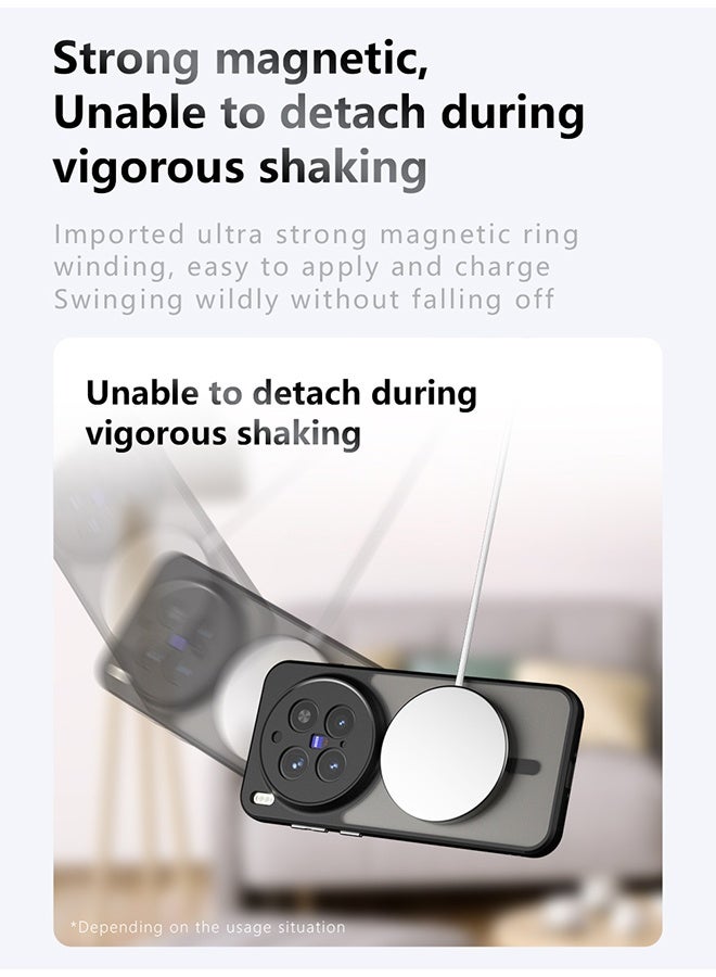 القضية المغناطيسية لـ Vivo X300 Pro 5G, غطاء هاتف رقيق واقي للظهر الشفاف المجمد, مكافحة بصمات الأصابع, حماية ضد السقوط, حالة مقاومة للصدمات لـ Vivo X300 Pro 5G (أسود) - Image 3