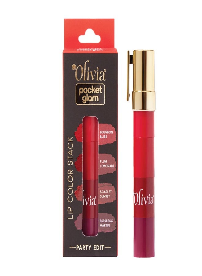 Olivia Pocket Glam Lip Color Stack 4 in1 - Party Edit | Long Lasting Lipstack with Jojoba Oil & Shea Butter | Bold Matte Shades for Women | Nourishing, Travel Friendly Lip Stack | 6g - Image 1