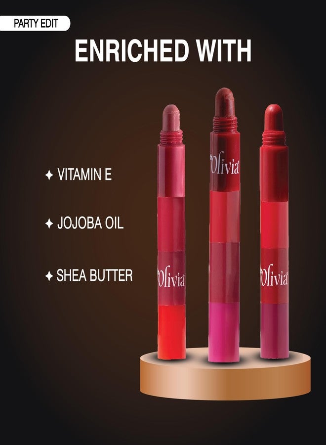 Olivia Pocket Glam Lip Color Stack 4 in1 - Party Edit | Long Lasting Lipstack with Jojoba Oil & Shea Butter | Bold Matte Shades for Women | Nourishing, Travel Friendly Lip Stack | 6g - Image 5