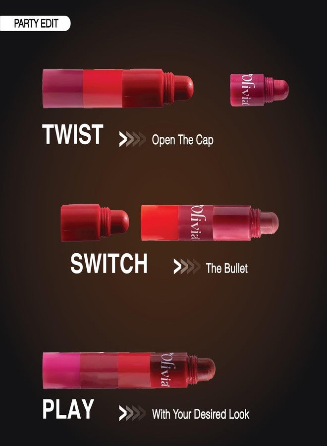 Olivia Pocket Glam Lip Color Stack 4 in1 - Party Edit | Long Lasting Lipstack with Jojoba Oil & Shea Butter | Bold Matte Shades for Women | Nourishing, Travel Friendly Lip Stack | 6g - Image 3