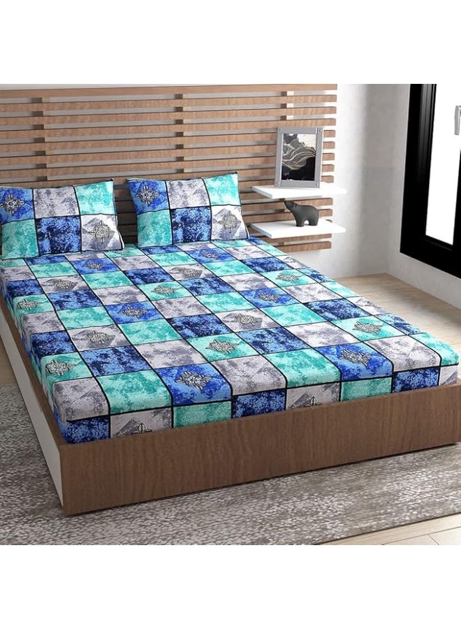 Urban Magic Urban Magic Blue Double Printed Flat Bedsheets  - Image 1