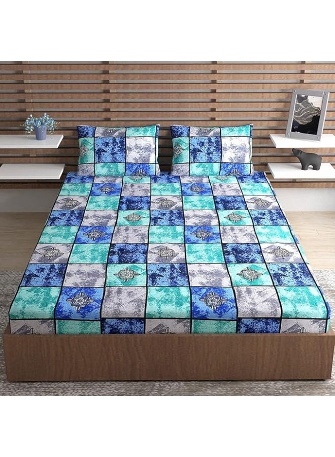 Urban Magic Urban Magic Blue Double Printed Flat Bedsheets  - Image 3