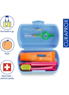 CURAPROX مجموعة السفر باللون الأزرق. تتضمن المجموعة فرشاة أسنان للسفر CS 5460، ومعجون أسنان بي يو 10 مل، وفرشاة إنتردينتال CPS prime 07، وCPS prime 09.  - Image 2