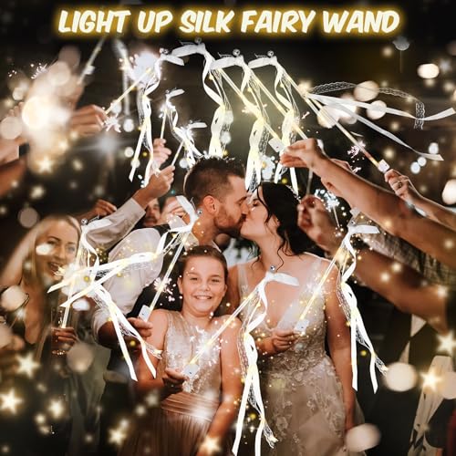 HONLYNE 100PCS Light up Wands for wedding, Wedding Wands Streamers with 3 Colorful Flashing Modes, Fairy Wands, LED Silk Fairy Wand with Bells for Wedding, New Year, Thanksgiving, Concert - Image 5