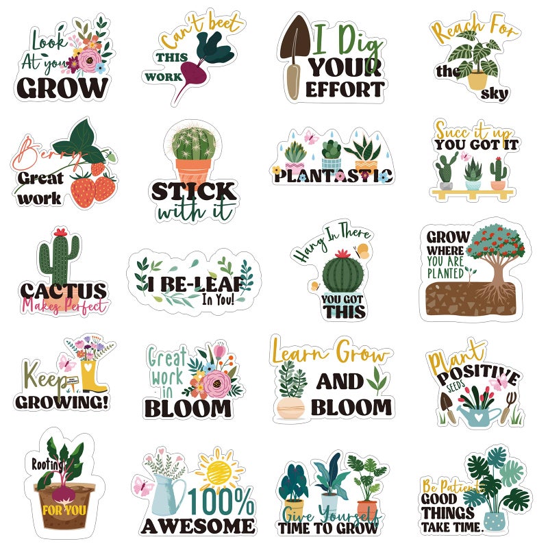 Weekgrat مجموعة ويكغرات من 1000 قطعة من الملصقات التحفيزية للأطفال، بتصميم "ننمو معًا"، ملصقات ملهمة للفصول الدراسية، ملصقات مكافآت للمدرسة والفصل الدراسي والمنزل، 20 نمطًا (نباتات). - Image 1