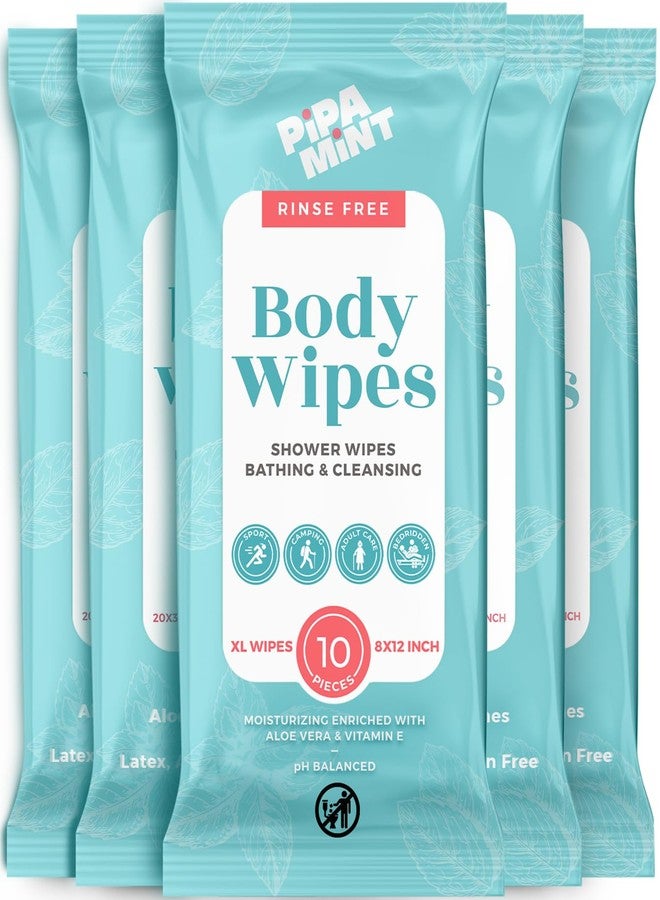 PIPA MINT Body Wipes XL Shower Wipes Body Wipe for Adults Bathing, Traveling, Camping, Gym, Car, Elderly, Bedridden - Disposable Washcloths for Adults No Rinse 1 Box, 5 Pack (50 ct) - Image 1
