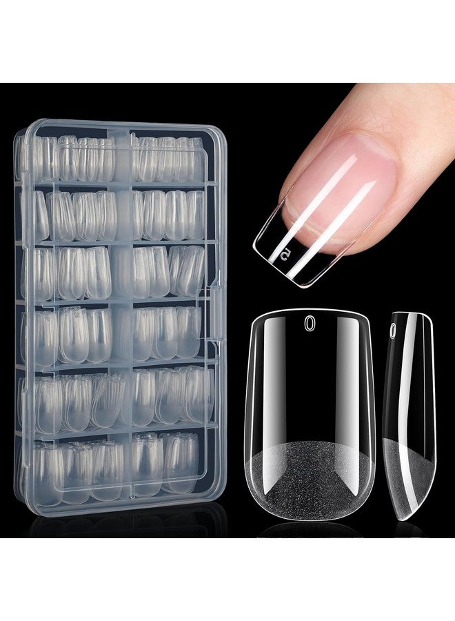 Fameza 100 Pcs Short Square Nail Tips Soft Gel Full Cover Clear Gelly Nail Tips Half Matte Acrylic Nail Tips Pre-Filed Fake Press On Nail Tips For Extension (Clear) - Image 1