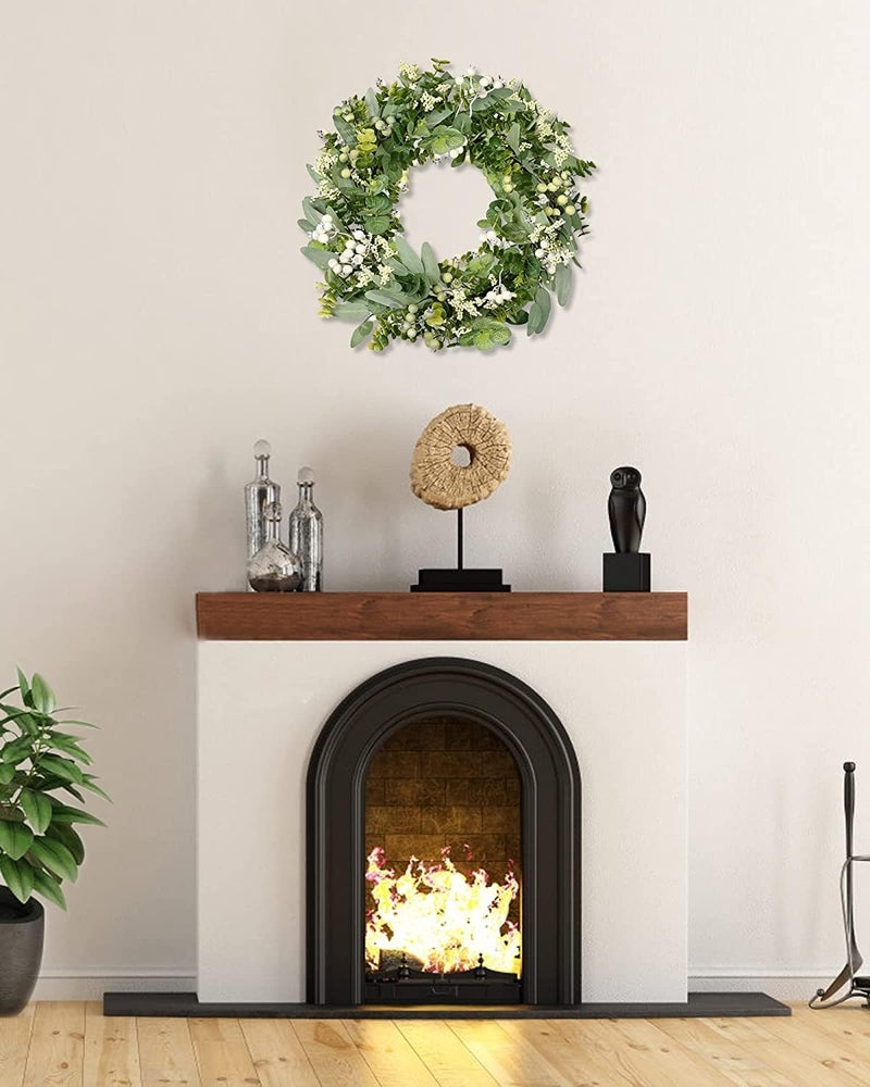 Vlorart Artificial Spring Summer Christmas Greenery Wreaths for Front Door Green Eucalyptus Leaf Wreath Decor Boxwood with Big Berries for Farmhouse Outside Year Round - Image 5