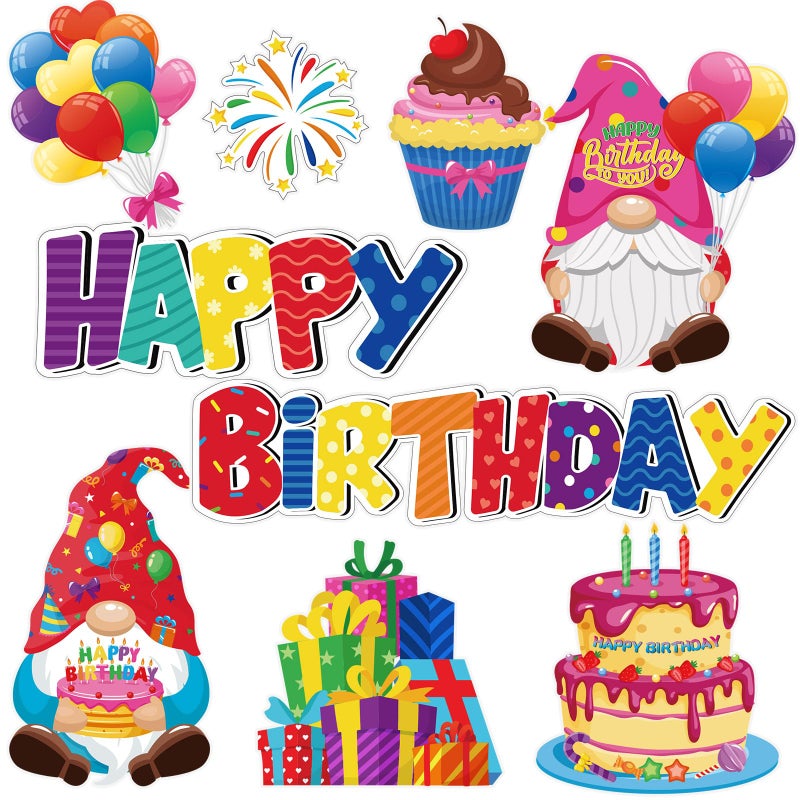 Saysurey 9 Pieces Birthday Magnets Gnomes Cake Balloons Gift Box Magnetic Stickers Colorful Happy Birthday Fridge Magnet Decals for Boys Girls Adults Refrigerator Metal Door Garage Car Decor - Image 1