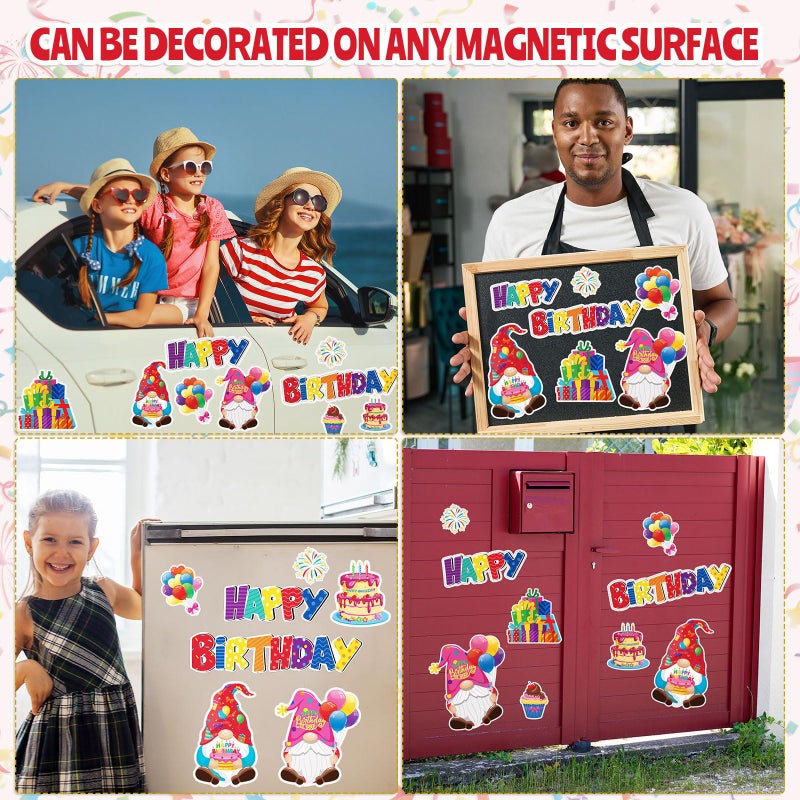Saysurey 9 Pieces Birthday Magnets Gnomes Cake Balloons Gift Box Magnetic Stickers Colorful Happy Birthday Fridge Magnet Decals for Boys Girls Adults Refrigerator Metal Door Garage Car Decor - Image 4