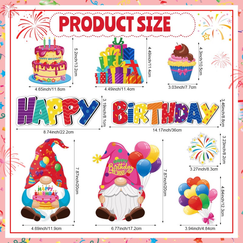 Saysurey 9 Pieces Birthday Magnets Gnomes Cake Balloons Gift Box Magnetic Stickers Colorful Happy Birthday Fridge Magnet Decals for Boys Girls Adults Refrigerator Metal Door Garage Car Decor - Image 2