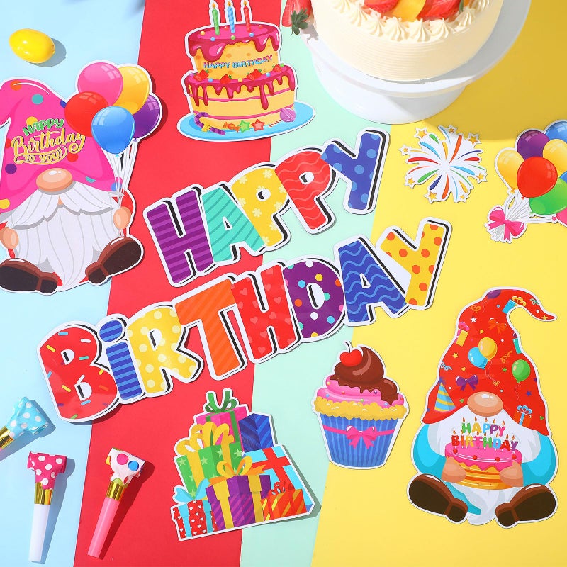 Saysurey 9 Pieces Birthday Magnets Gnomes Cake Balloons Gift Box Magnetic Stickers Colorful Happy Birthday Fridge Magnet Decals for Boys Girls Adults Refrigerator Metal Door Garage Car Decor - Image 5