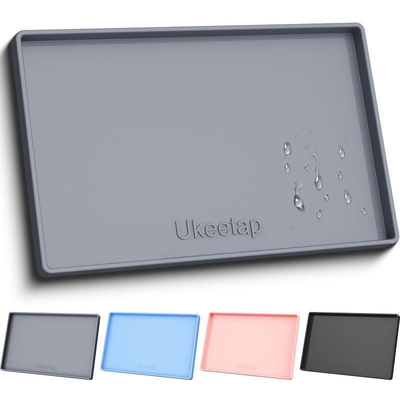 ukeetap Extra Thick Silicone Mat Waterproof with Raised Edge 34" x 22", Under Sink Mat for Kitchen & Bathroom, Kitchen Cabinet Liner, Multi-Purpose for Storage & Protection, Gray - Image 1