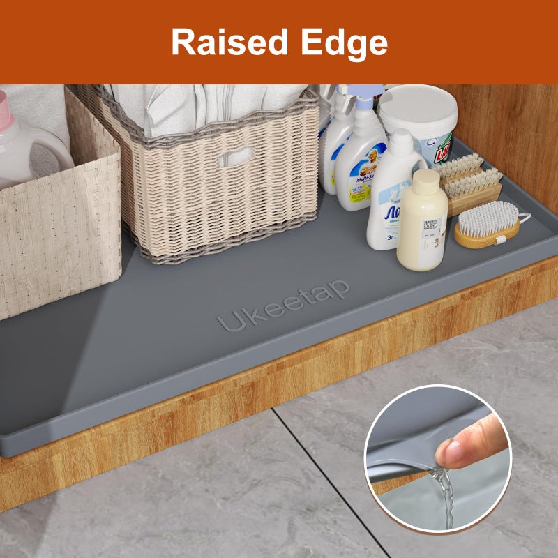 ukeetap Extra Thick Silicone Mat Waterproof with Raised Edge 34" x 22", Under Sink Mat for Kitchen & Bathroom, Kitchen Cabinet Liner, Multi-Purpose for Storage & Protection, Gray - Image 3