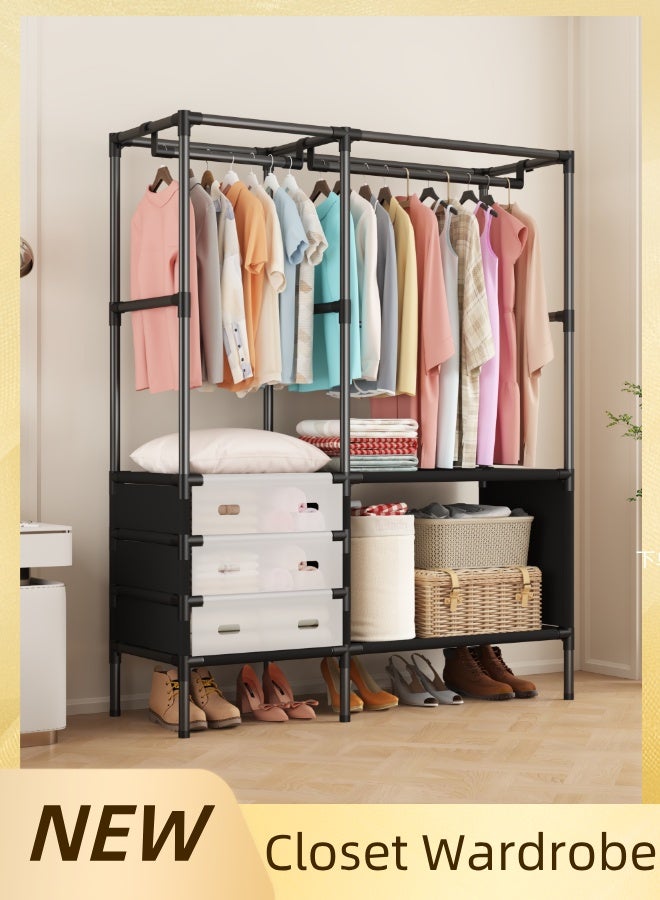 Multifunctional Clothing Storage Cabinet Portable Wardrobe Closet with Shelves Freestanding Coat Rack for Living Room Bedroom Clothes Organizer - Image 1