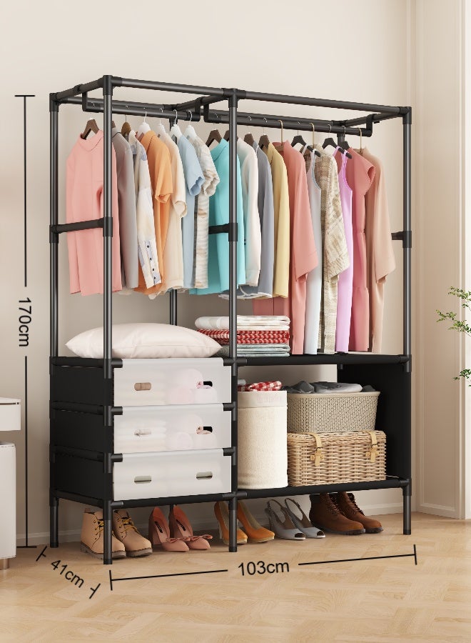 Multifunctional Clothing Storage Cabinet Portable Wardrobe Closet with Shelves Freestanding Coat Rack for Living Room Bedroom Clothes Organizer - Image 2